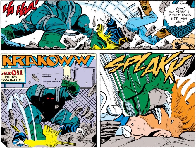 Ted Kord nearly dead from his face being tossed into things? Not funny.  This? This is hilarious.