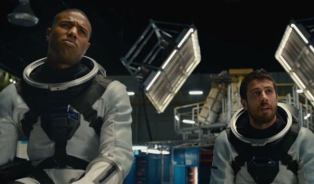 Johnny (Jordan) and Victor (Kebbell) preparing to teleport.